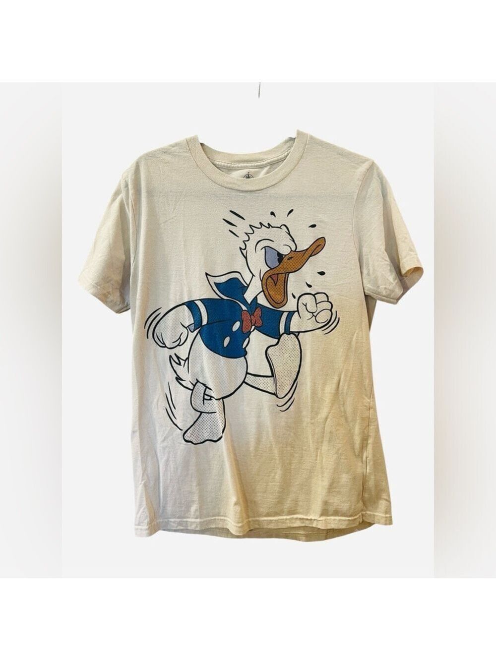 Disney Men’s Donald Duck T-shirt Running Mad Round Neck Beige Size: Small